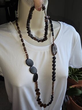 Beaded Long Necklace and Bracelet Set
